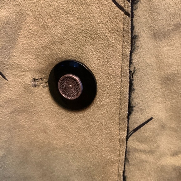 Robert Kitchen Yellow Green Faux Suede Vintage Jacket with Shearling accents - Picture 3 of 5